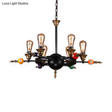 Industrial Metal Chandelier With Exposed Bulb - 4/6 Light Pendant Lighting For Dining Room In Black