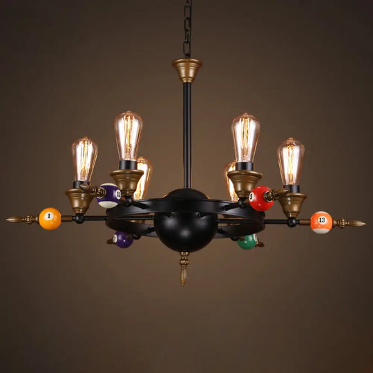 Industrial Metal Chandelier With Exposed Bulb - 4/6 Light Pendant Lighting For Dining Room In Black