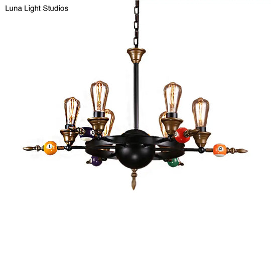 Industrial Metal Chandelier With Exposed Bulb - 4/6 Light Pendant Lighting For Dining Room In Black