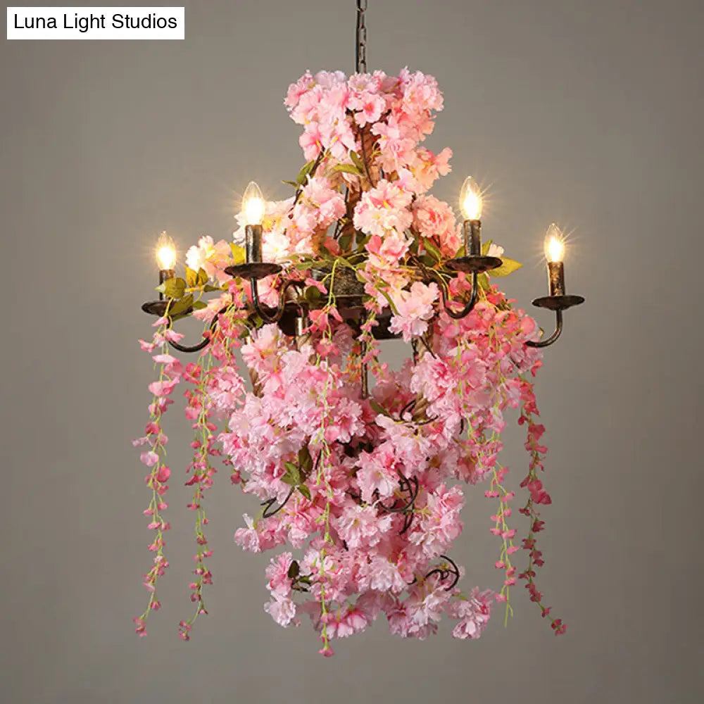 Pink Led Flower Candlestick Chandelier: Industrial Metal Hanging Lamp With 6/8 Bulbs 8 /