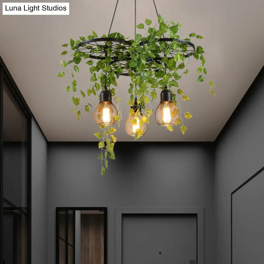Industrial Metal Cluster Pendant With 3 Heads Warehouse Black Wheel Design Dining Room Hanging Lamp