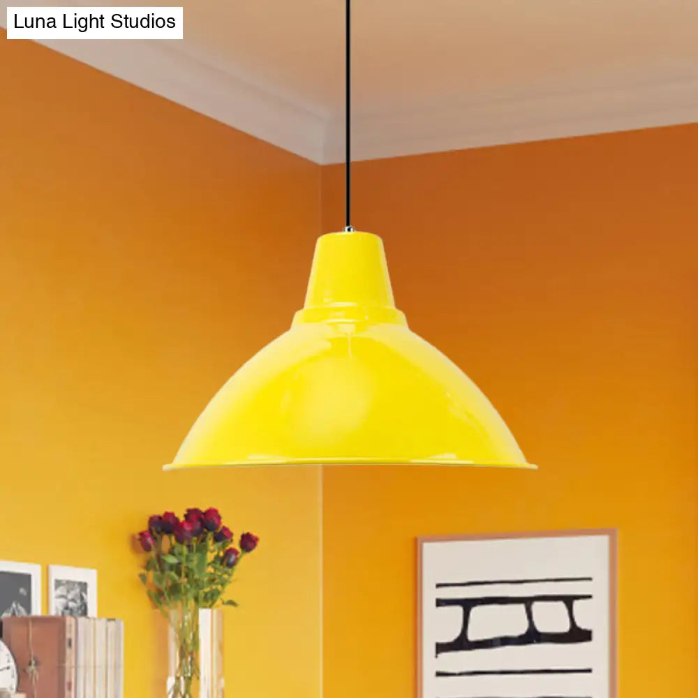 Industrial Metal Pendant Lamp - Bowl Shade Coffee Shop Ceiling Light (1-Light Red/Yellow) Yellow