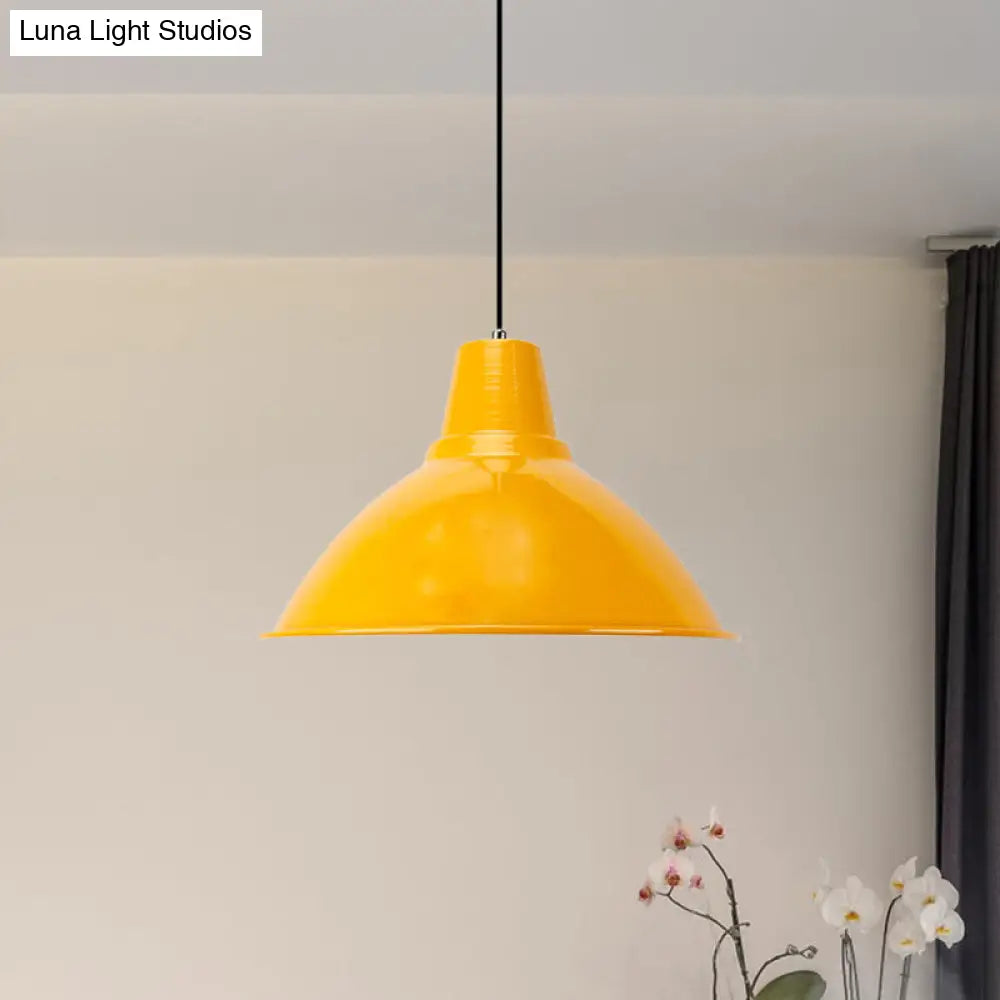 Industrial Metal Pendant Lamp - Bowl Shade Coffee Shop Ceiling Light (1-Light Red/Yellow) Yellow