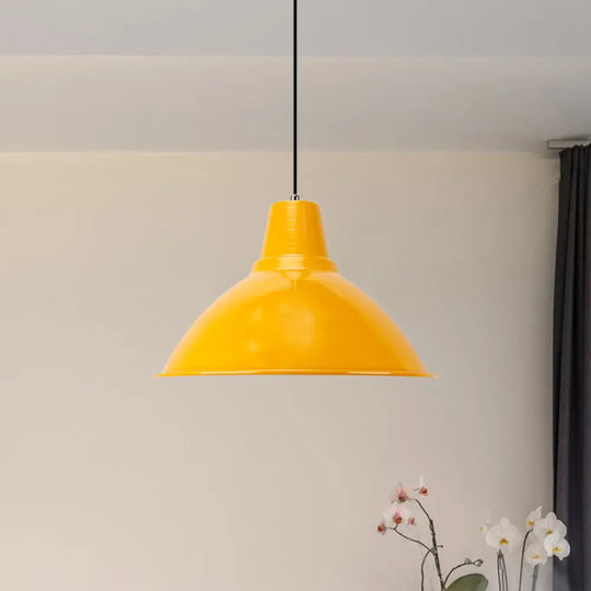 Industrial Metal Coffee Shop Ceiling Lamp - Bowl Shade Pendant Light (1 Red/Yellow) Yellow
