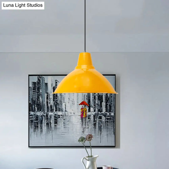 Industrial Metal Coffee Shop Ceiling Lamp - Bowl Shade Pendant Light (1 Red/Yellow)