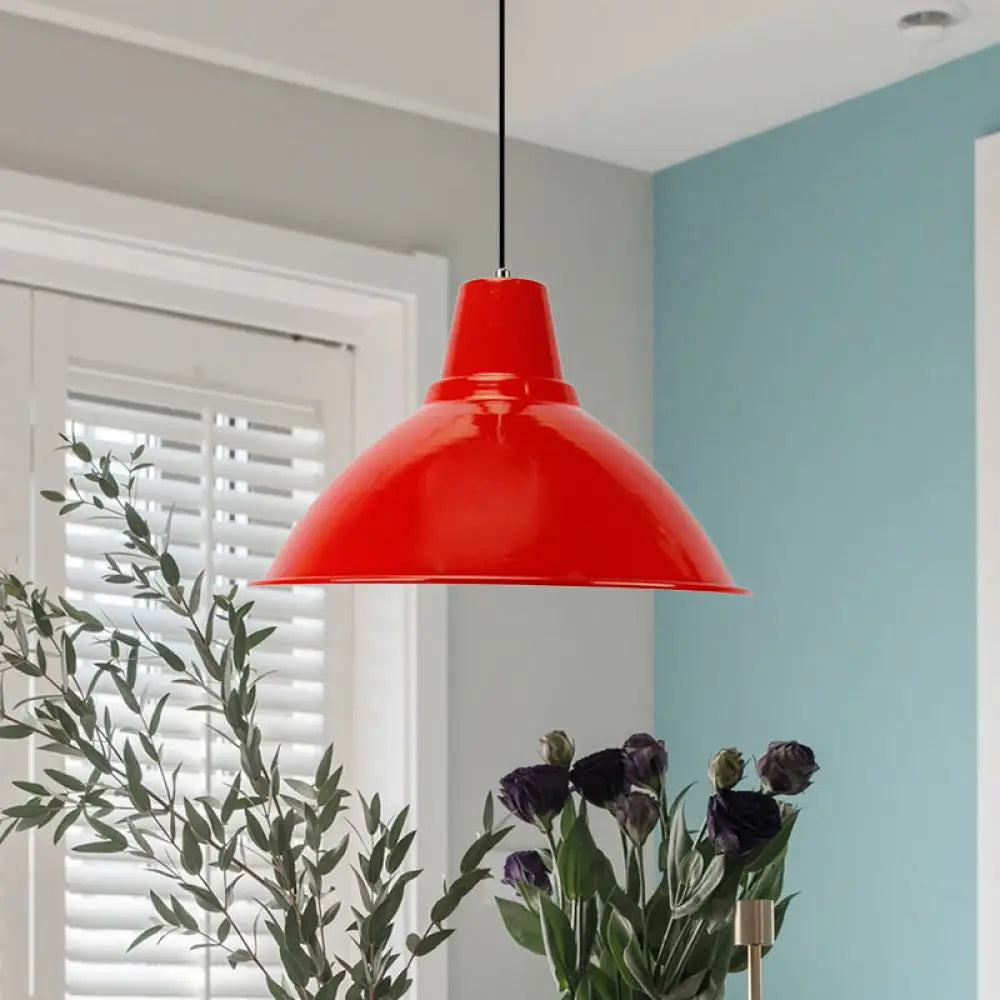 Industrial Metal Coffee Shop Ceiling Lamp - Bowl Shade Pendant Light (1 Red/Yellow) Red