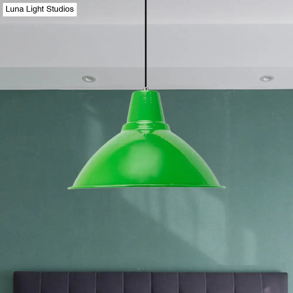 Industrial Metal Pendant Lamp - Bowl Shade Coffee Shop Ceiling Light (1-Light Red/Yellow) Green