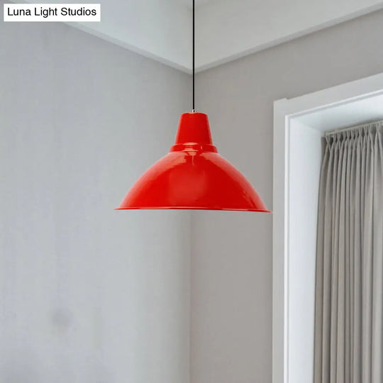 Industrial Metal Pendant Lamp - Bowl Shade Coffee Shop Ceiling Light (1-Light Red/Yellow)