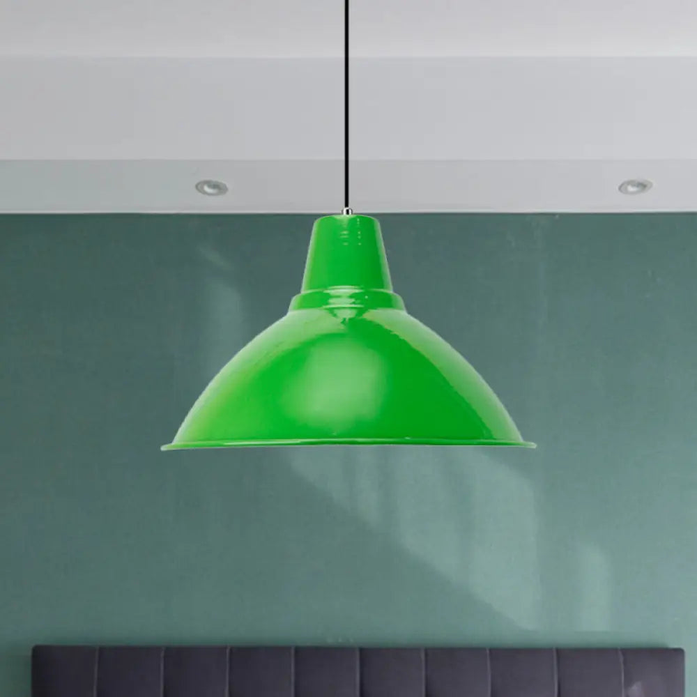 Industrial Metal Coffee Shop Ceiling Lamp - Bowl Shade Pendant Light (1 Red/Yellow) Green