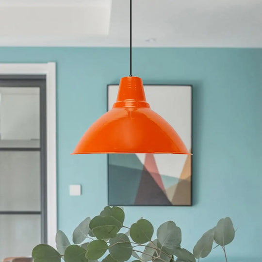 Industrial Metal Coffee Shop Ceiling Lamp - Bowl Shade Pendant Light (1 Red/Yellow) Orange