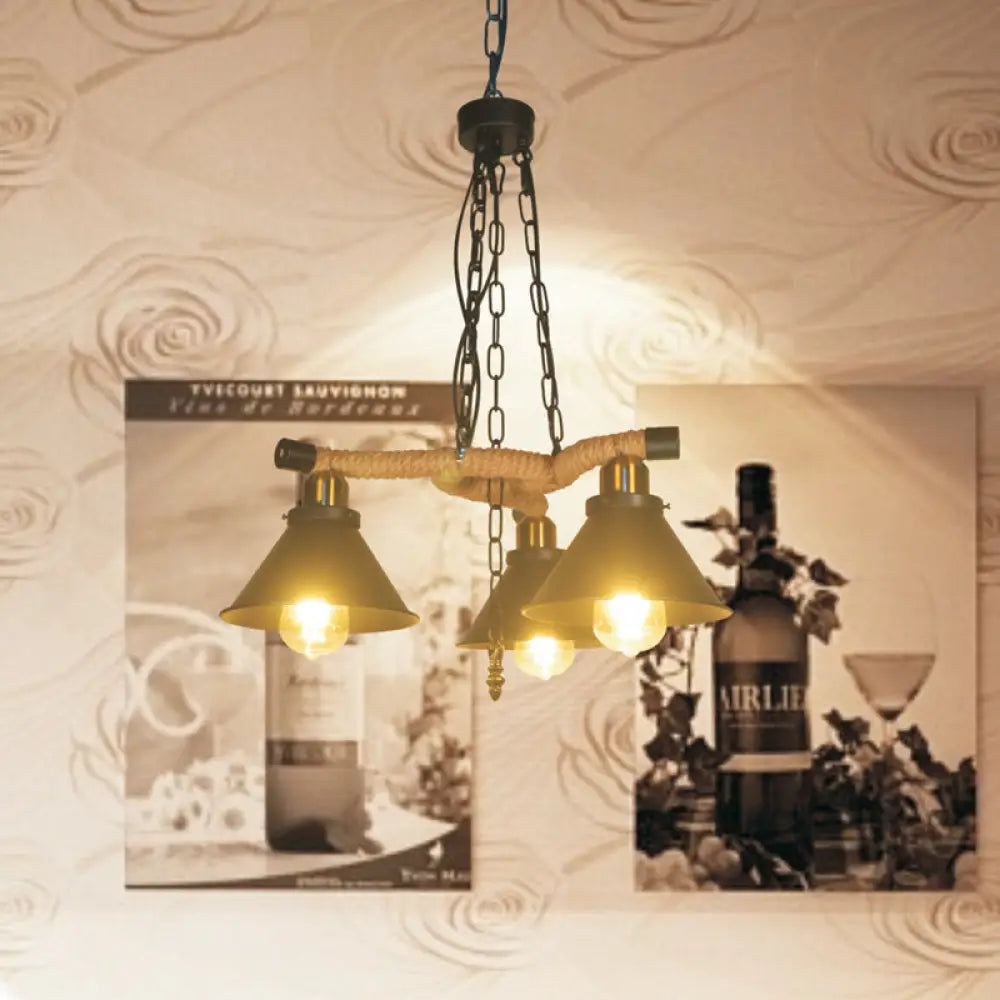 Industrial Metal Cone Chandelier With 3/6 Lights In Black - Living Room Pendant Light 3 /