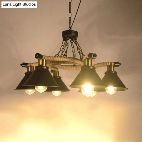 Industrial Metal Cone Chandelier With 3/6 Lights Black Pendant Light For Living Room 6 /