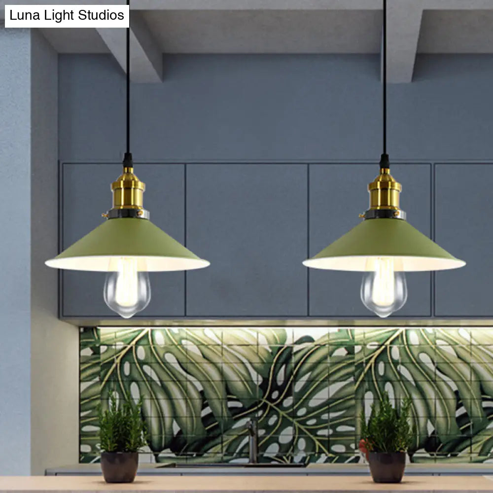 Industrial Cone Shade Pendant Light For Restaurants - Green/Grey