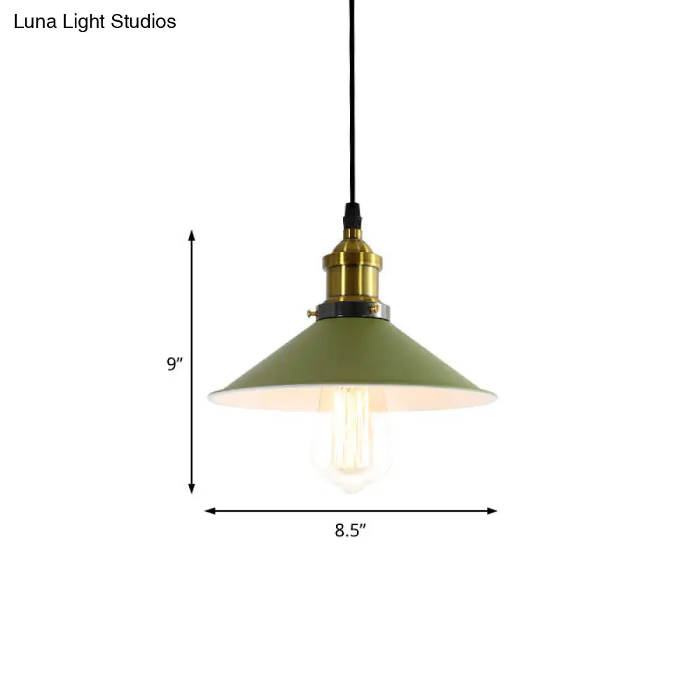 Industrial Cone Shade Pendant Light For Restaurants - Green/Grey