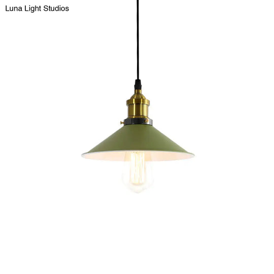 Industrial Cone Shade Pendant Light For Restaurants - Green/Grey