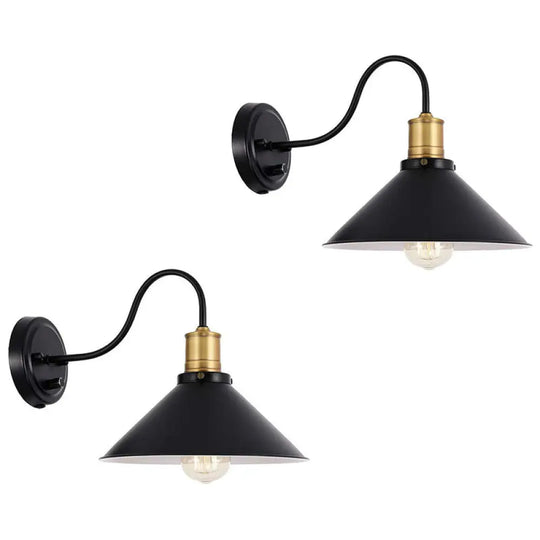 Industrial Metal Cone Wall Mount Light With Gooseneck - Black 1/2-Bulb Door Side Optional Plug 2 / B