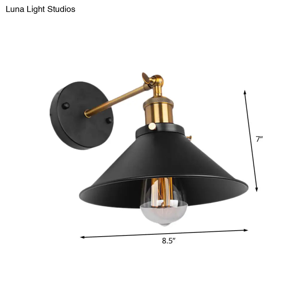 Industrial Metal Conical Wall Sconce Light - Black Finish 1 Bulb Mount Ideal For Restaurants