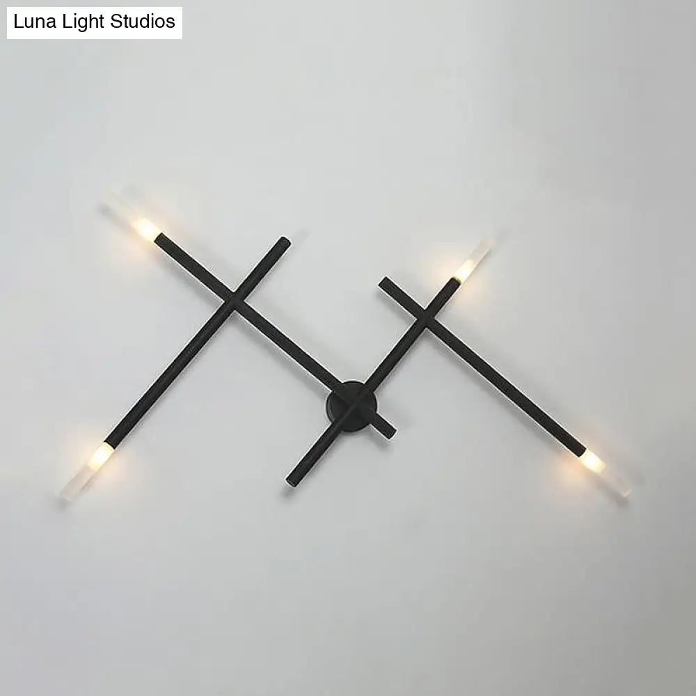 Industrial Metal Cross Linear Wall Sconce - Black Finish 4 Lights Living Room Mount Light