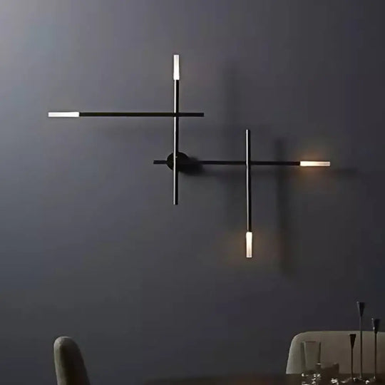 Industrial Metal Cross Linear Wall Sconce - Black Finish 4 Lights Living Room Mount Light