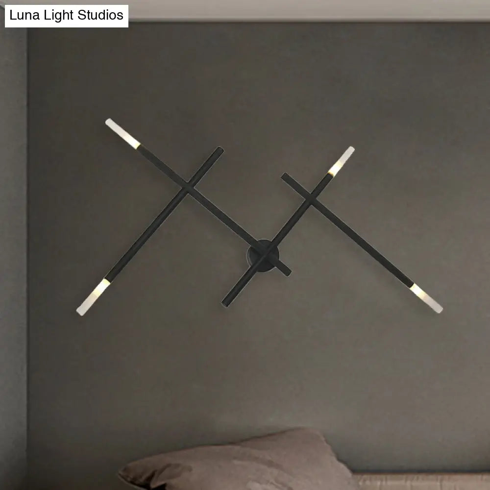 Industrial Metal Cross Linear Wall Sconce - Black Finish 4 Lights Living Room Mount Light