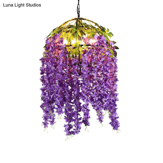 Industrial Metal Dome Pendant Chandelier With Pink/Purple 4/5 Heads Plant Design - 18’/21.5’ Wide