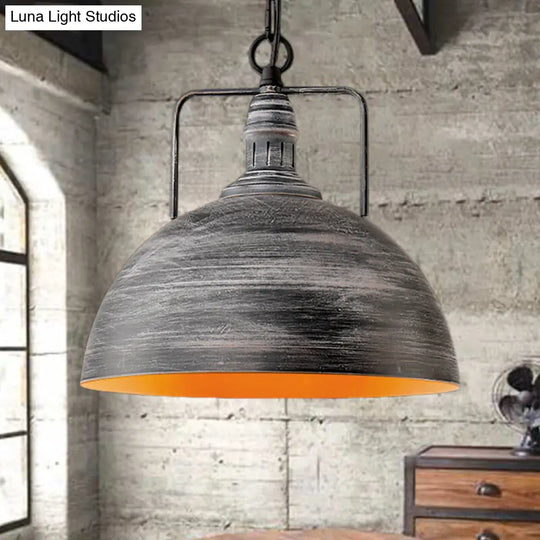 Industrial Metal Pendant Lamp Aged Silver Finish 1 Light Dining Table Hanging - Choose 12/16 Width /