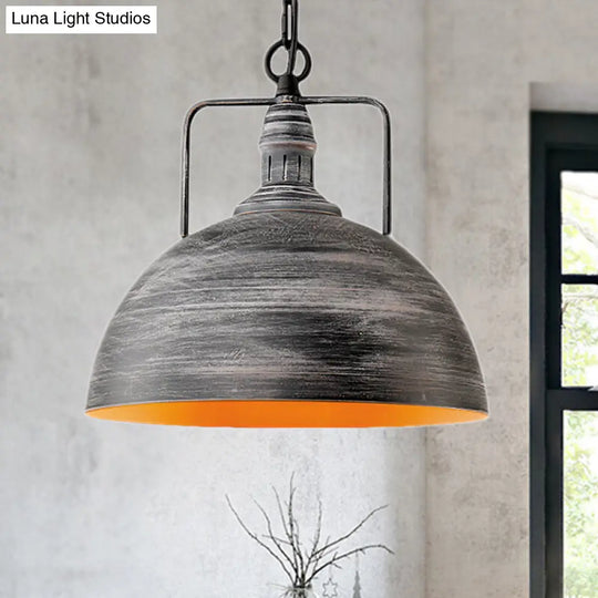 Industrial Metal Pendant Lamp Aged Silver Finish 1 Light Dining Table Hanging - Choose 12/16 Width