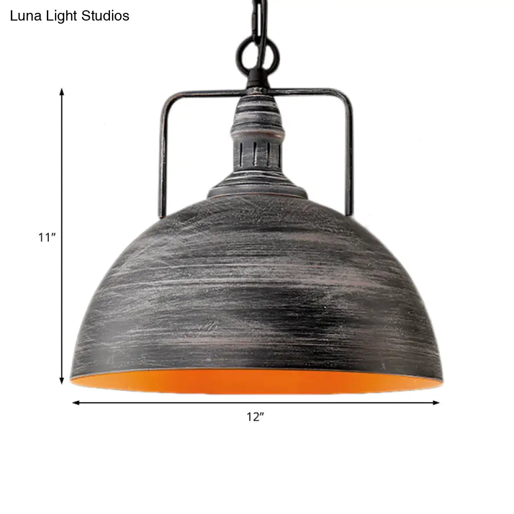 Industrial Metal Domed Pendant Lamp - Aged Silver 1 Light 12’/16’ Width