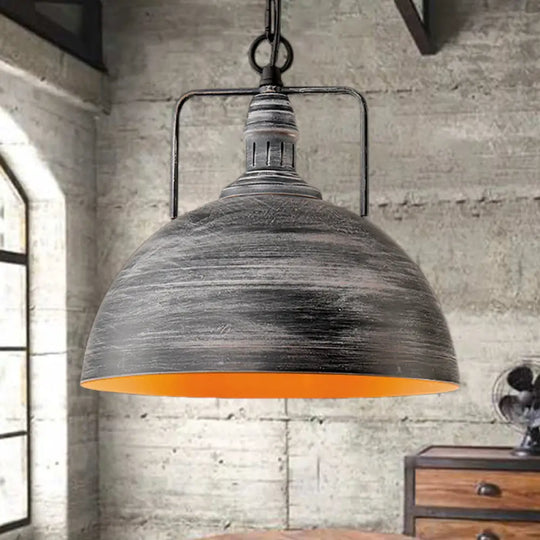 Industrial Metal Domed Pendant Lamp - Aged Silver 1 Light 12’/16’ Width / 12’