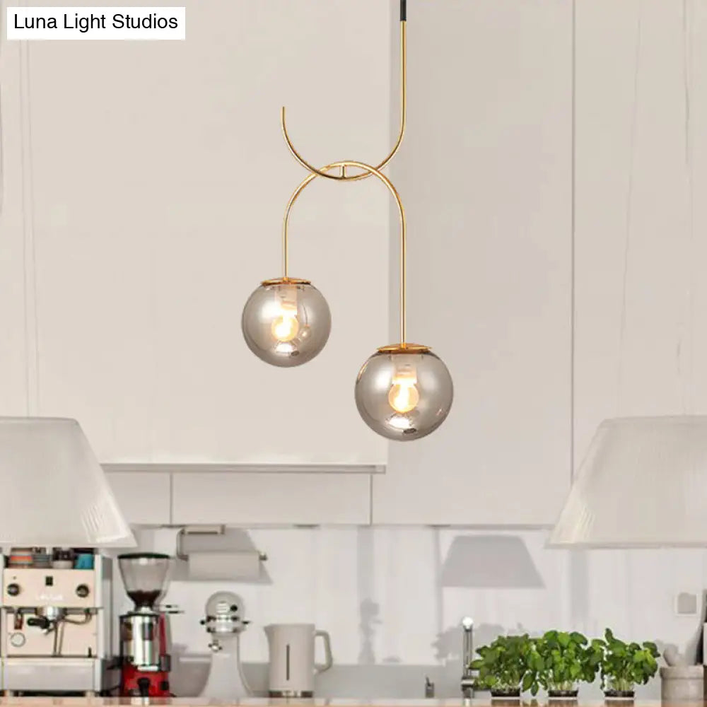 Industrial Metal Down Lighting Pendant With 2 Bulbs Milk White/Smoke Grey Glass Led Multi Light