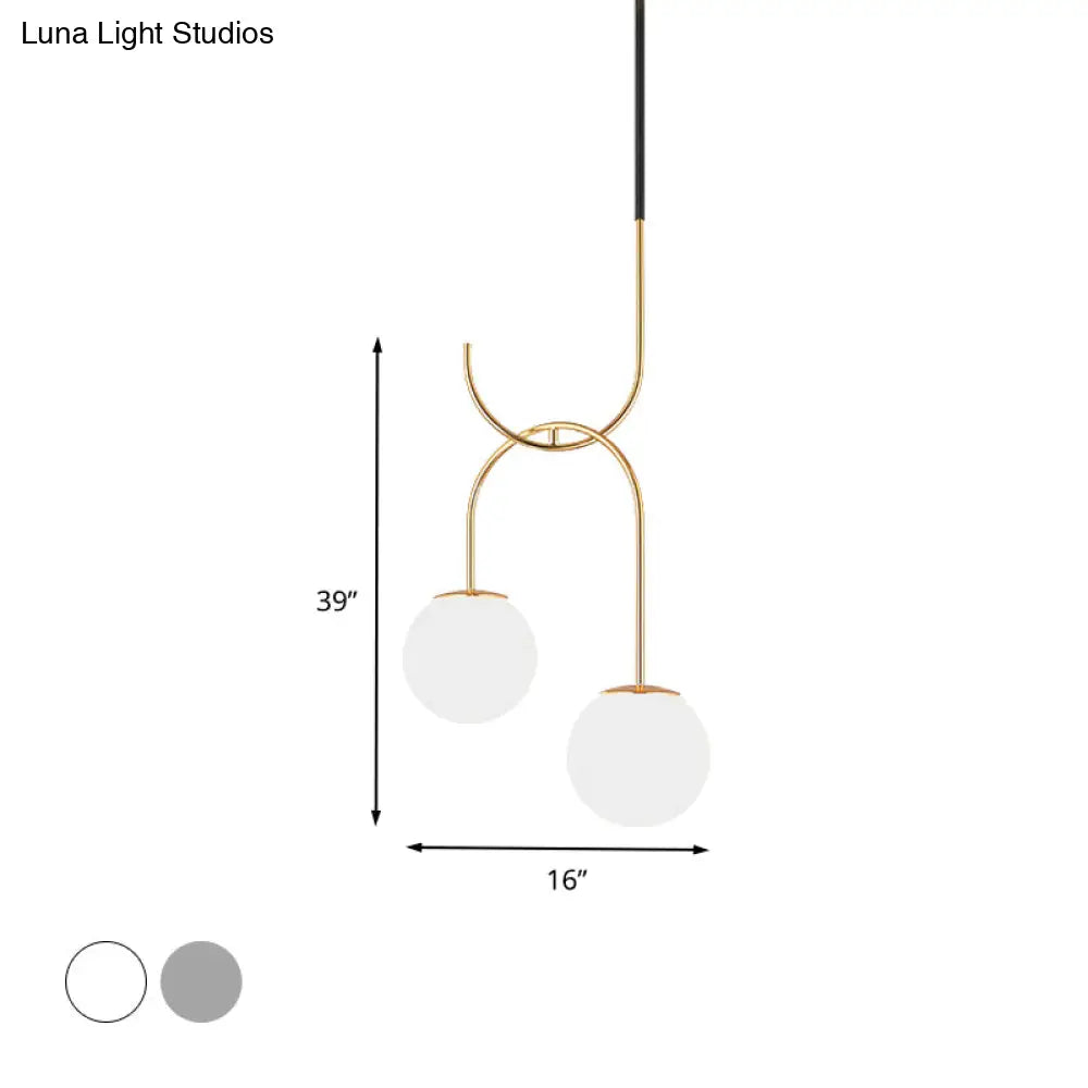 Industrial Metal Down Lighting Pendant With 2 Bulbs Milk White/Smoke Grey Glass Led Black/Grey/Gold