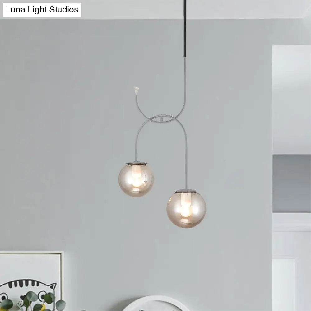 Industrial Metal Down Lighting Pendant With 2 Bulbs Milk White/Smoke Grey Glass Led Multi Light