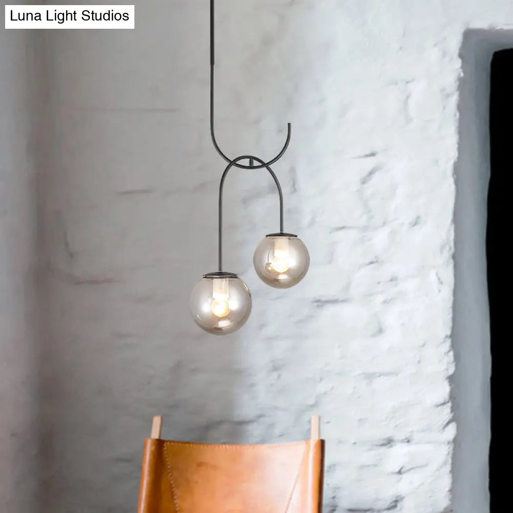 Industrial Metal Down Lighting Pendant With 2 Bulbs Milk White/Smoke Grey Glass Led Black/Grey/Gold