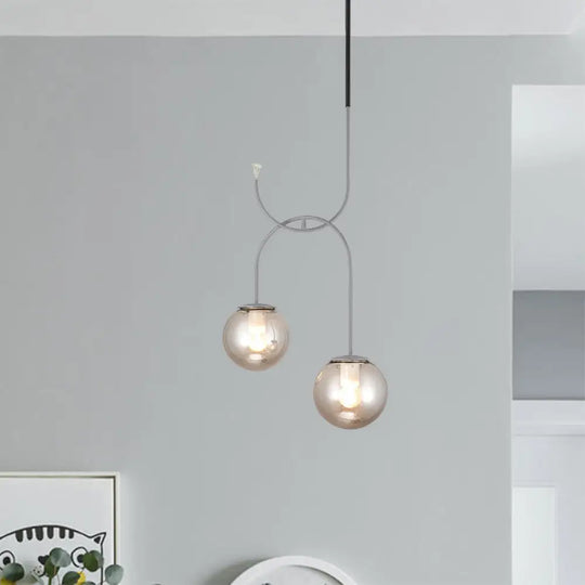 Industrial Metal Down Lighting Pendant With 2 Bulbs Milk White/Smoke Grey Glass Led Black/Grey/Gold