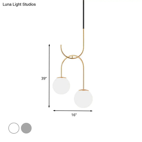 Industrial Metal Down Lighting Pendant With 2 Bulbs Milk White/Smoke Grey Glass Led Multi Light