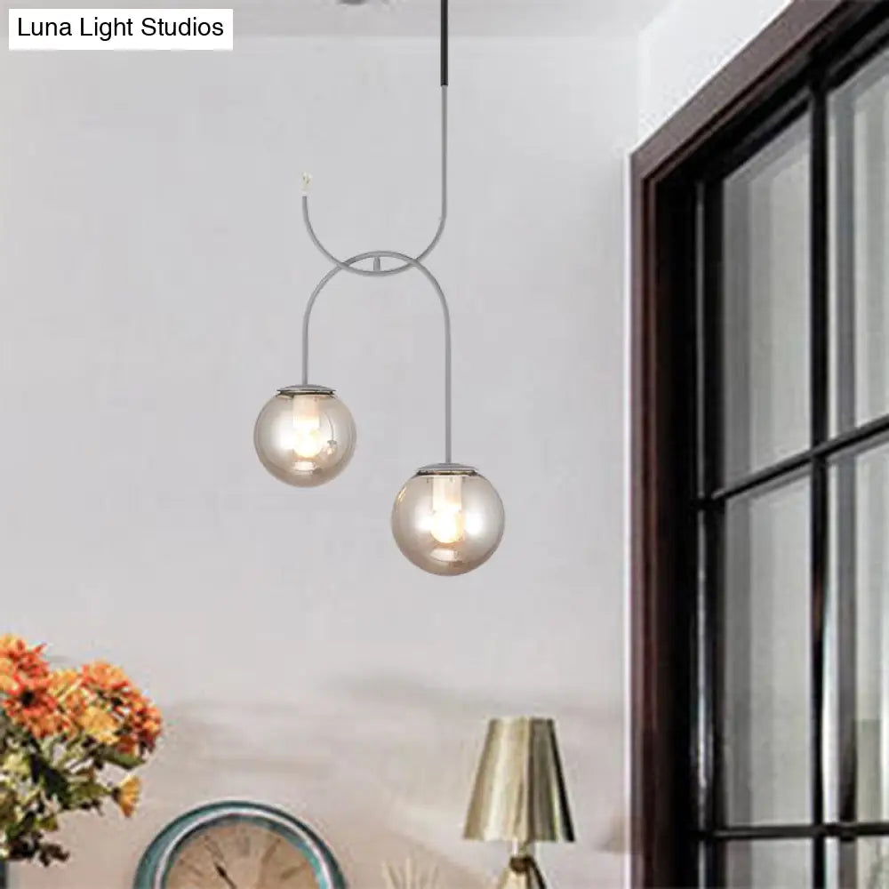 Industrial Metal Down Lighting Pendant With 2 Bulbs Milk White/Smoke Grey Glass Led Black/Grey/Gold