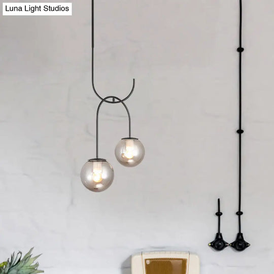 Industrial Metal Down Lighting Pendant With 2 Bulbs Milk White/Smoke Grey Glass Led Multi Light