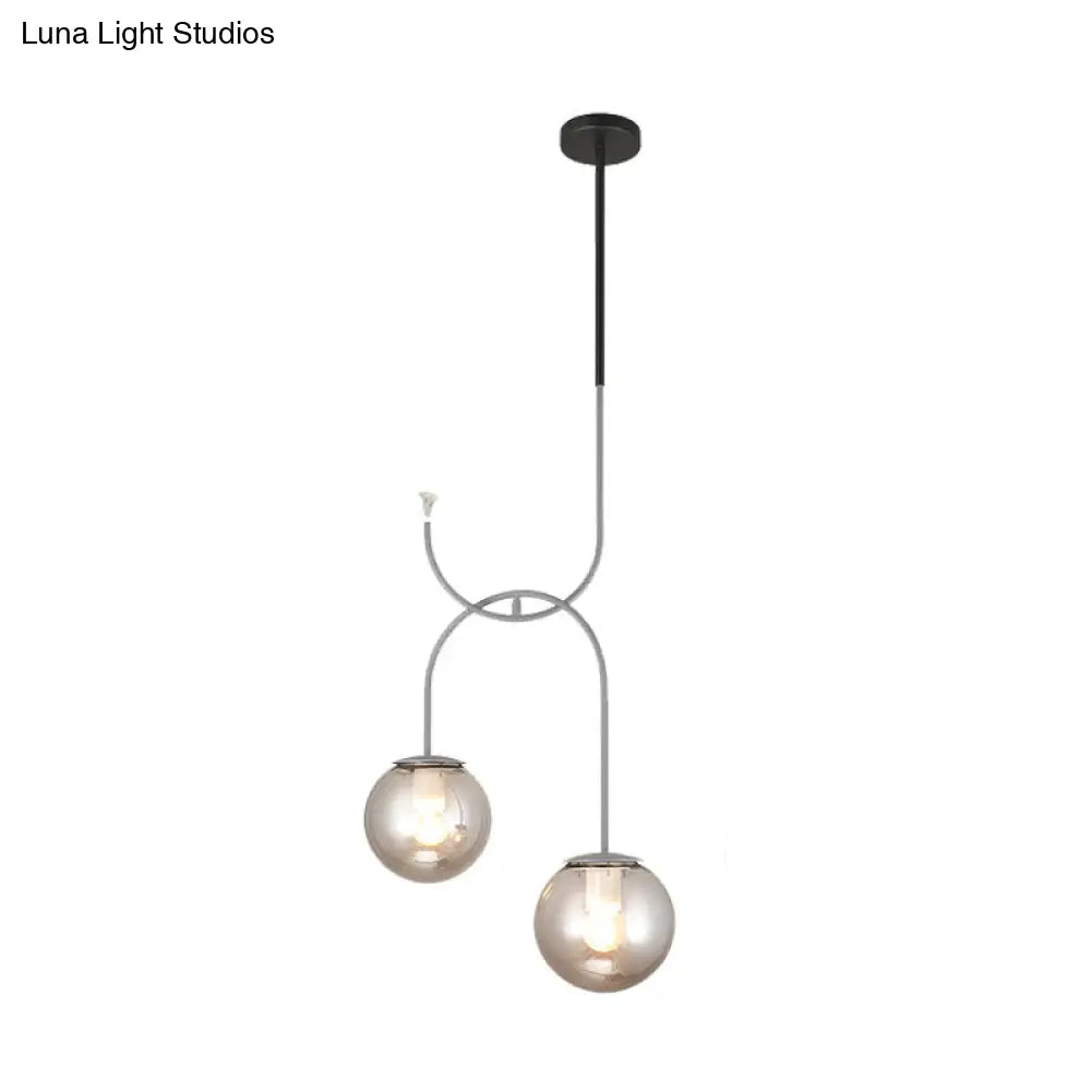 Industrial Metal Down Lighting Pendant With 2 Bulbs Milk White/Smoke Grey Glass Led Multi Light