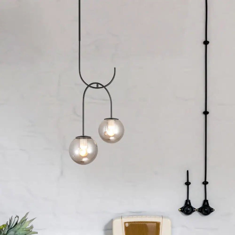 Industrial Metal Down Lighting Pendant With 2 Bulbs Milk White/Smoke Grey Glass Led Black/Grey/Gold