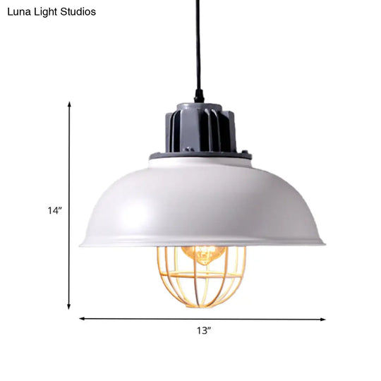 Industrial Metal Drop Pendant Lamp - White Domed Design Ceiling Suspension For Restaurants (1-Bulb)