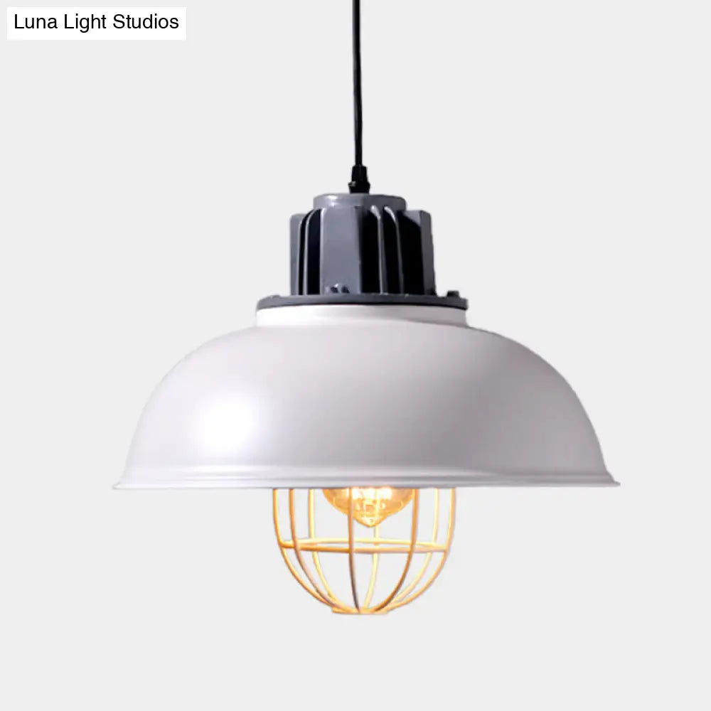 Industrial Metal Drop Pendant Lamp - White Domed Design Ceiling Suspension For Restaurants (1-Bulb)