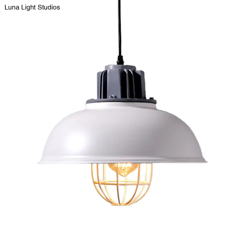 Industrial Metal Pendant Lamp - White Domed Drop Design For Restaurant Ceiling Suspension 1-Bulb