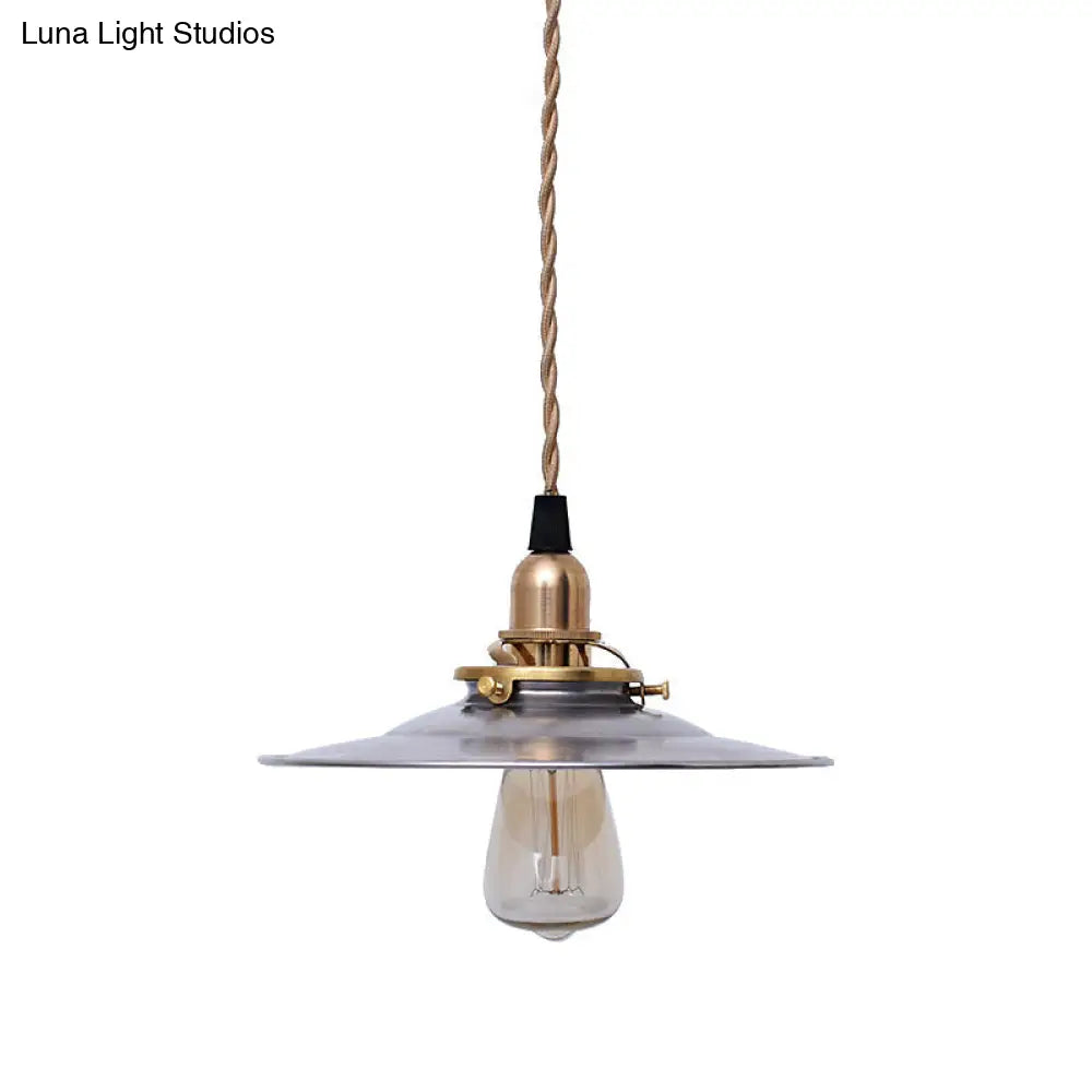Industrial Farmhouse Pendant Light With Brass Finish And Hanging Cord