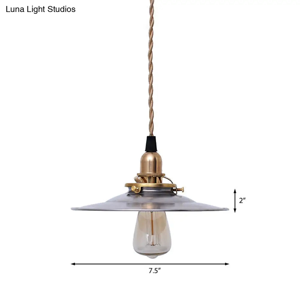Industrial Farmhouse Pendant Light With Brass Finish And Hanging Cord