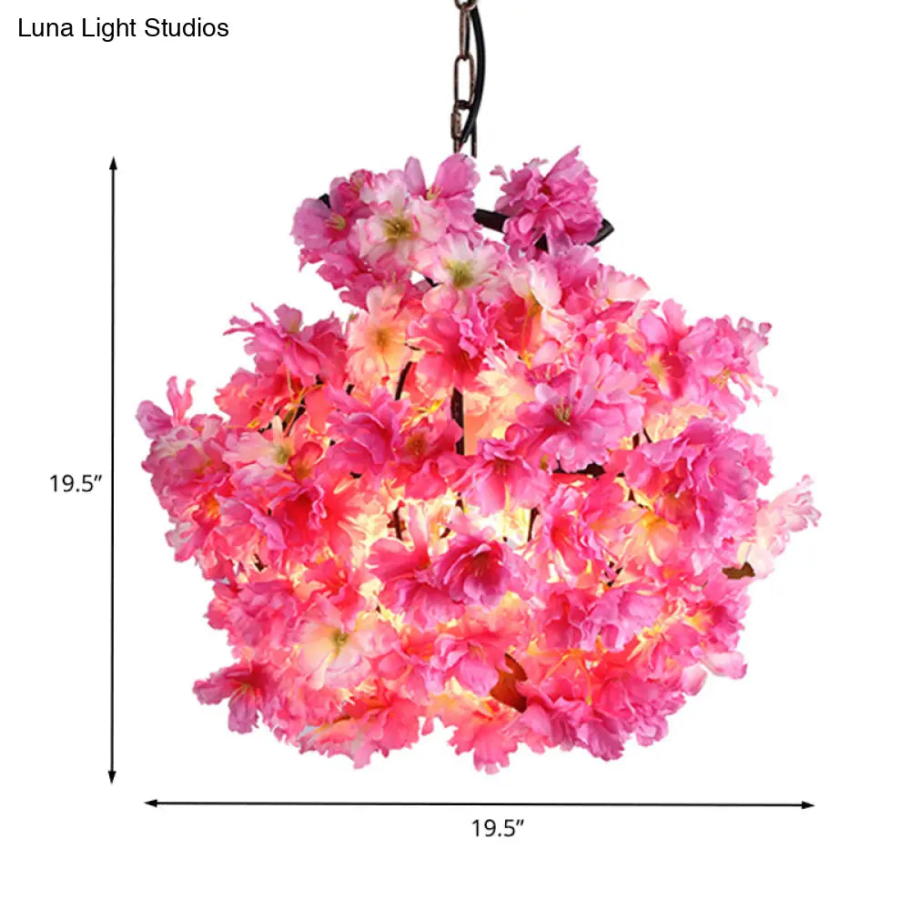 Industrial Metal Floral Led Pendant Lamp - Pink Bulb Ceiling Light For Restaurant