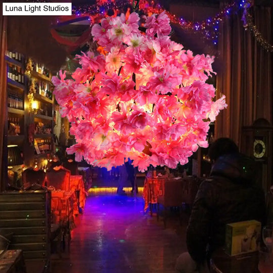 Industrial Metal Floral Led Pendant Lamp: Pink Ceiling Light For Restaurants - Available In
