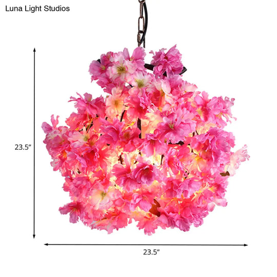 Industrial Metal Floral Led Pendant Lamp - Pink Bulb Ceiling Light For Restaurant