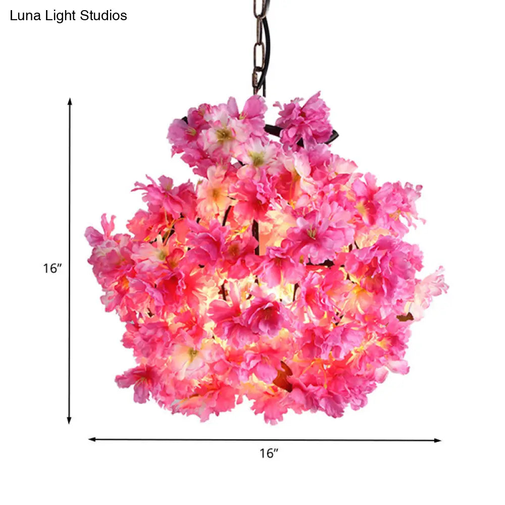Industrial Metal Floral Led Pendant Lamp: Pink Ceiling Light For Restaurants - Available In