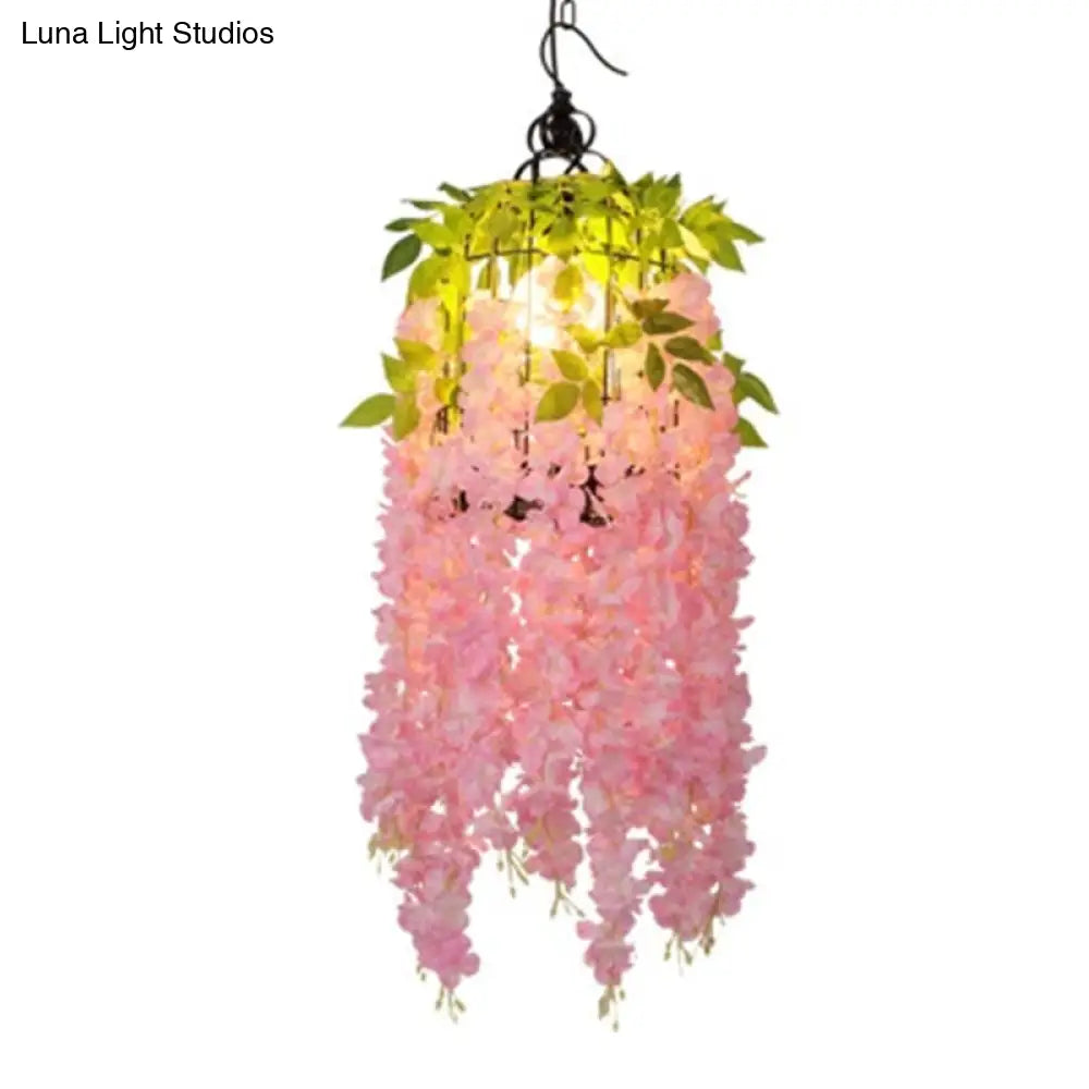 Industrial Metal Flower Pendant Light With Led Suspension - Pink/Yellow