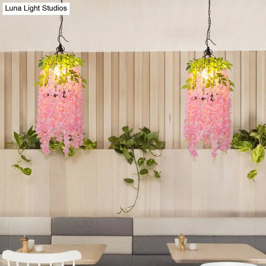 Industrial Metal Flower Pendant Light With Led Suspension - Pink/Yellow Pink